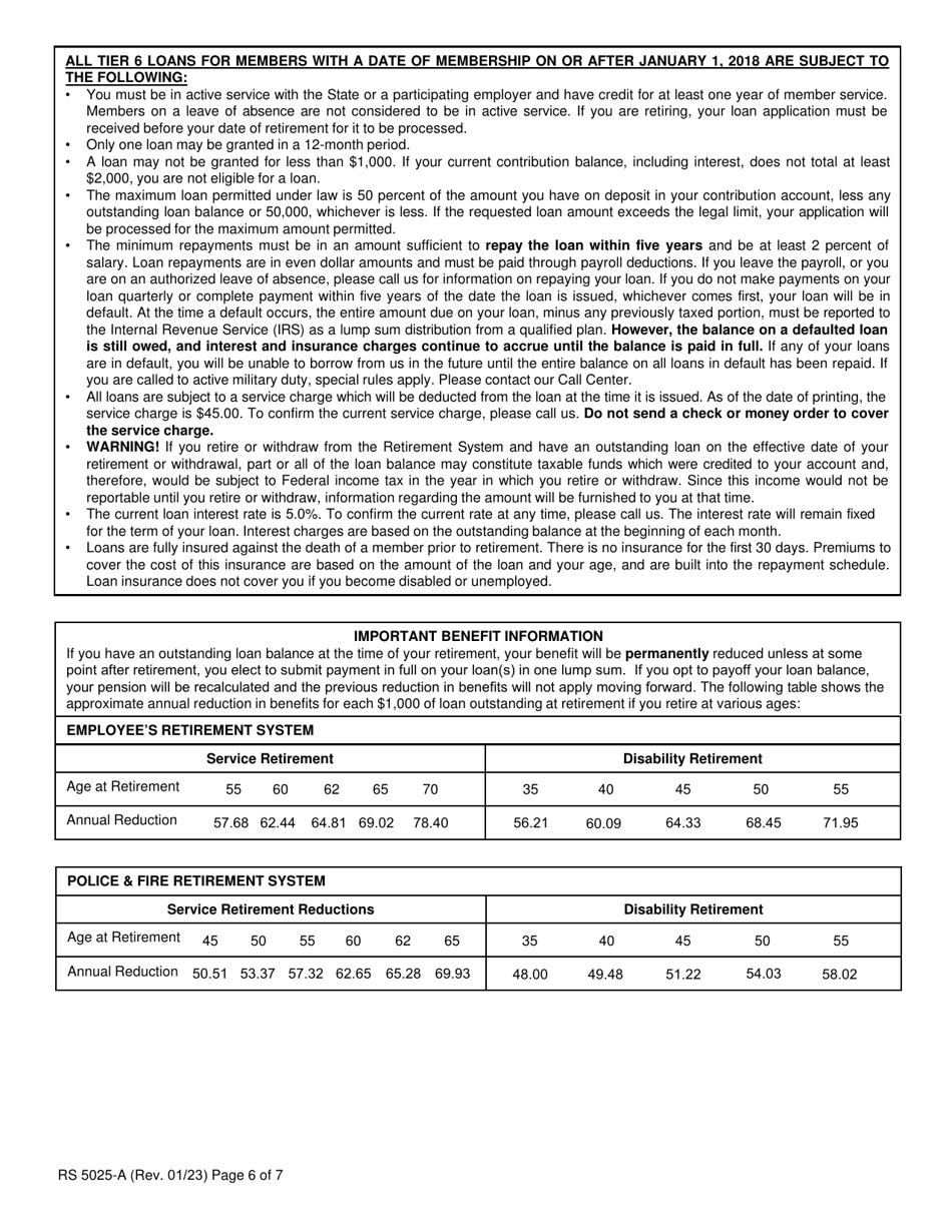 Form RS5025-A Tiers 3, 4, 5  6 Loan Application (For Members Covered by Articles 14, 15 or 22) - New York, Page 6