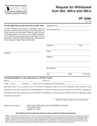 Document preview: Form PF5466 Request for Withdrawal From SEC. 384-d and 384-e - New York
