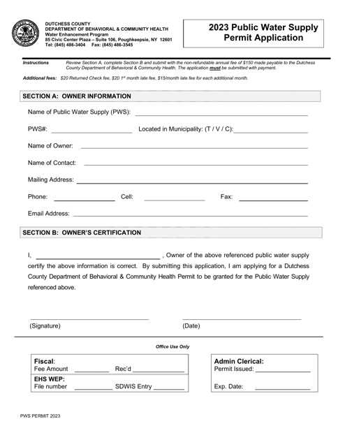Public Water Supply Permit Application - Dutchess County, New York Download Pdf