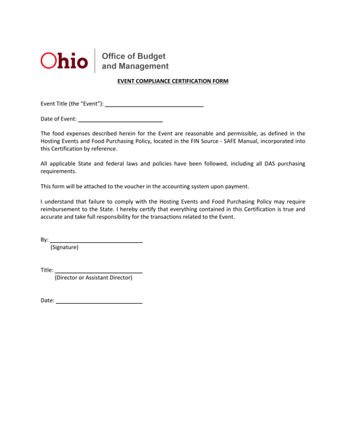 Event Compliance Certification Form - Ohio Download Pdf