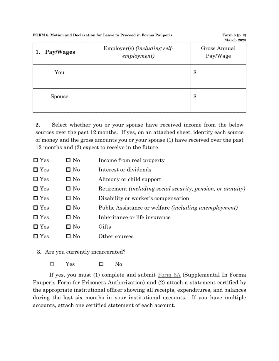 Form 6 Download Fillable PDF or Fill Online Motion and Declaration for ...