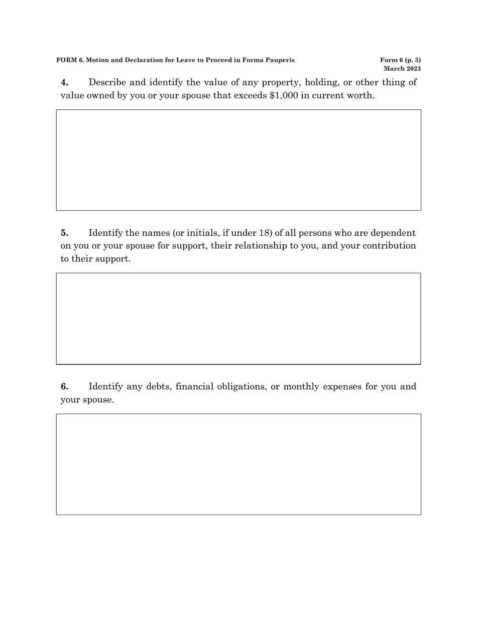 Form 6 Motion and Declaration for Leave to Proceed in Forma Pauperis, Page 3