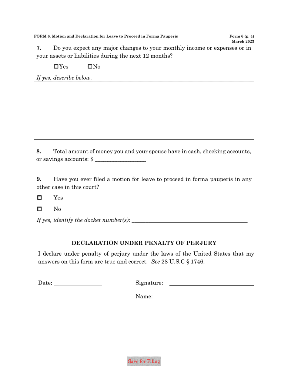 Form 6 Motion and Declaration for Leave to Proceed in Forma Pauperis, Page 4