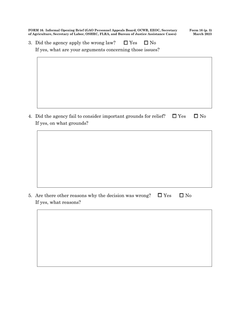 Form 16 Informal Brief (Gao, Ocwr, EEOC, Secretary of Agriculture, Secretary of Labor, Oshrc, FLRA, and Bureau of Justice Assistance Cases), Page 2