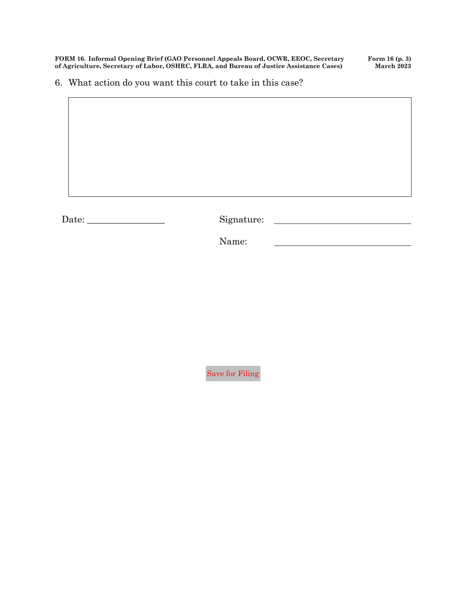 Form 16 Informal Brief (Gao, Ocwr, EEOC, Secretary of Agriculture, Secretary of Labor, Oshrc, FLRA, and Bureau of Justice Assistance Cases), Page 3