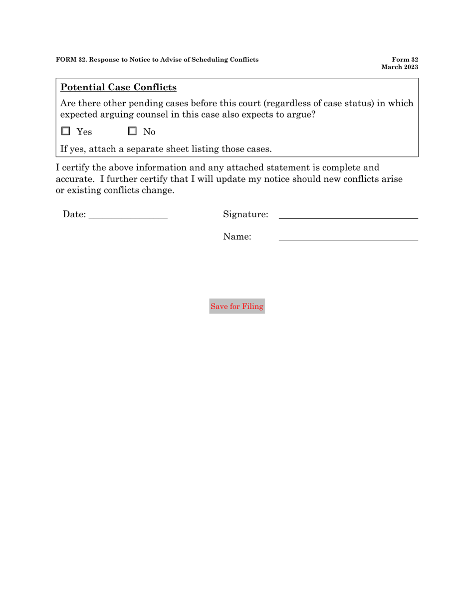 Form 32 Response to Notice to Advise of Scheduling Conflicts, Page 2