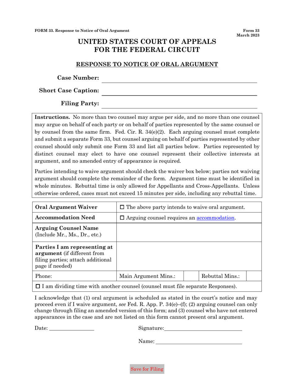 Form 33 Response to Notice of Oral Argument, Page 1
