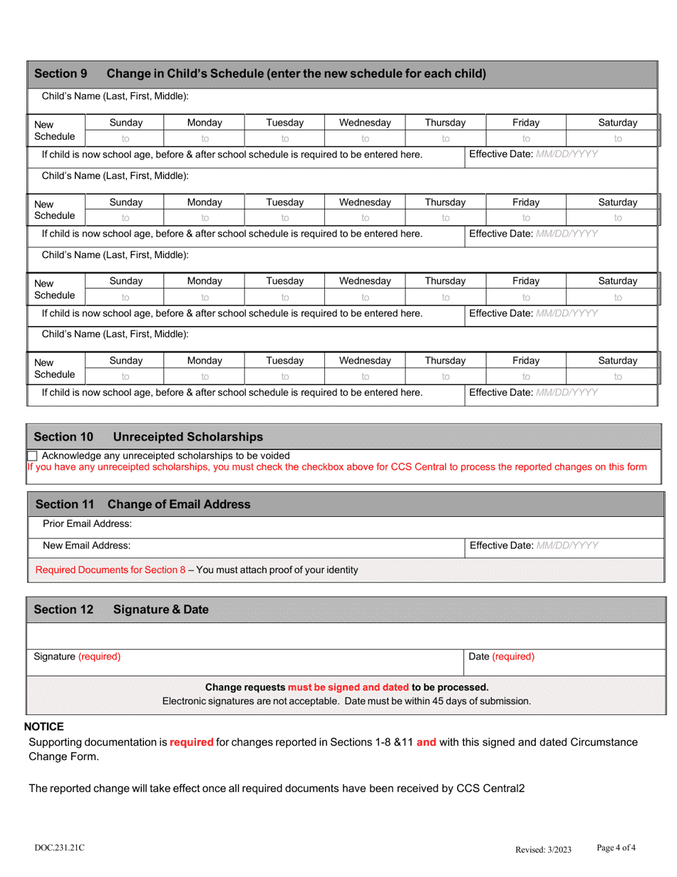 Form DOC.231.21C Circumstance Change Form - Child Care Scholarship Program - Maryland, Page 4