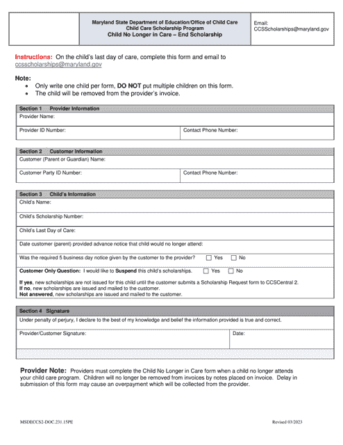 Form DOC.231.15PE Download Fillable PDF or Fill Online Child No Longer ...