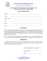 Document preview: Connecticut Insurance Data Security Law Exception Certification Form - Connecticut
