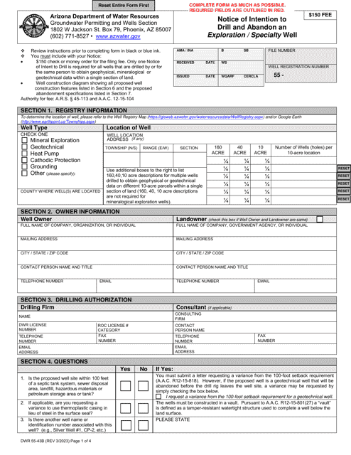 Form DWR55-43B  Printable Pdf
