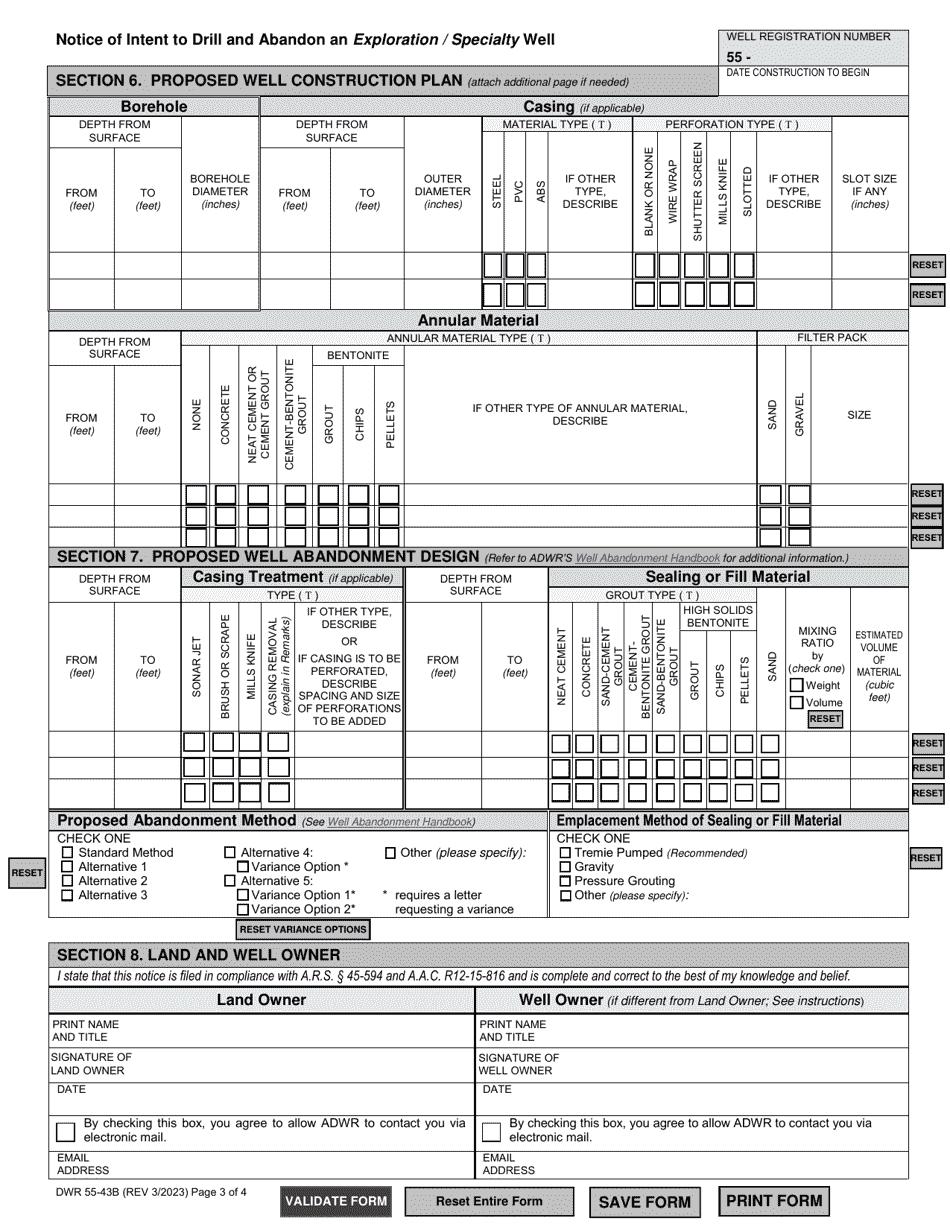 Form DWR55-43B Notice of Intention to Drill and Abandon an Exploration / Specialty Well - Arizona, Page 3