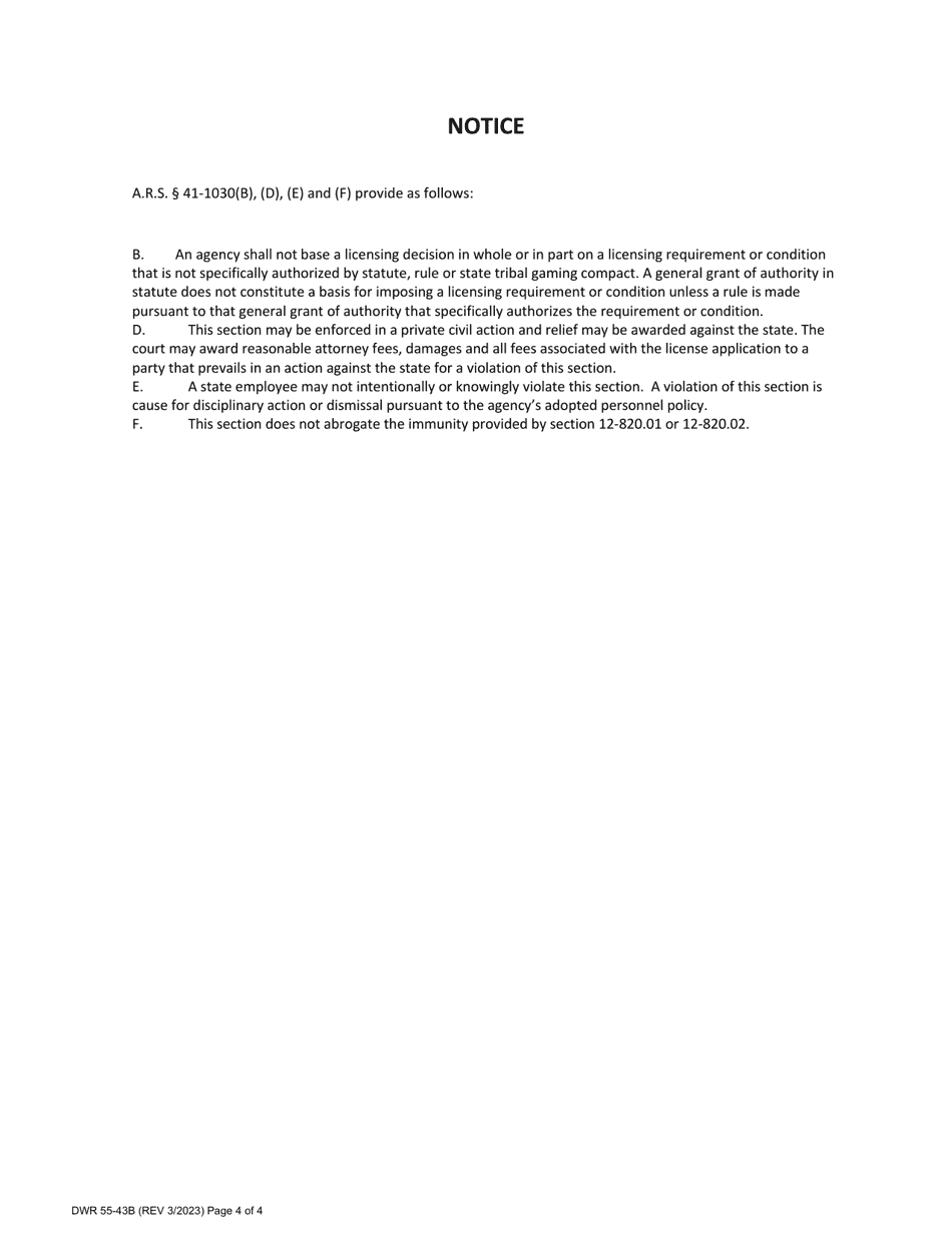 Form DWR55-43B Notice of Intention to Drill and Abandon an Exploration / Specialty Well - Arizona, Page 4