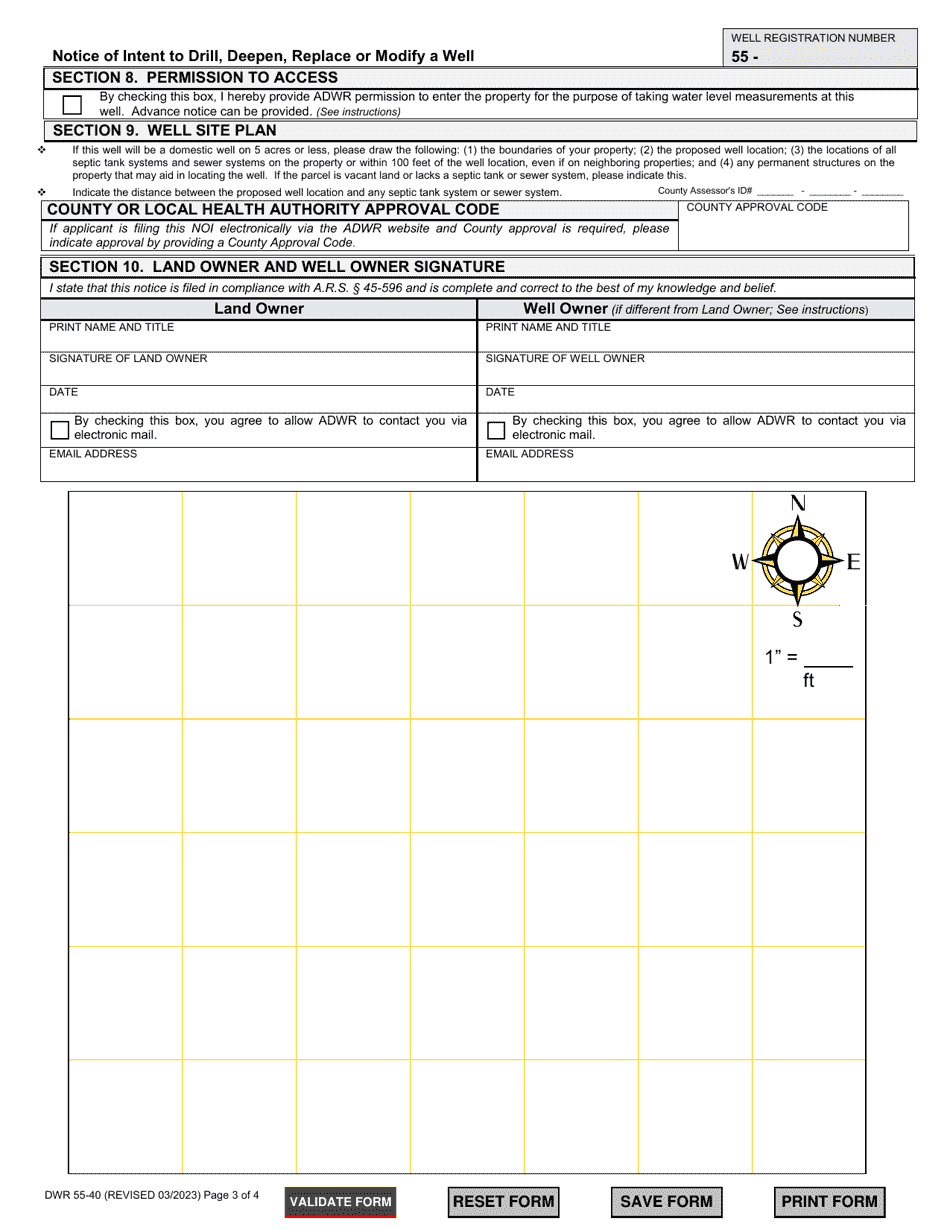 Form DWR55-40 Notice of Intention to Drill, Deepen, Replace or Modify a Well (Except a Non-exempt Well in an Active Management Area) - Arizona, Page 3