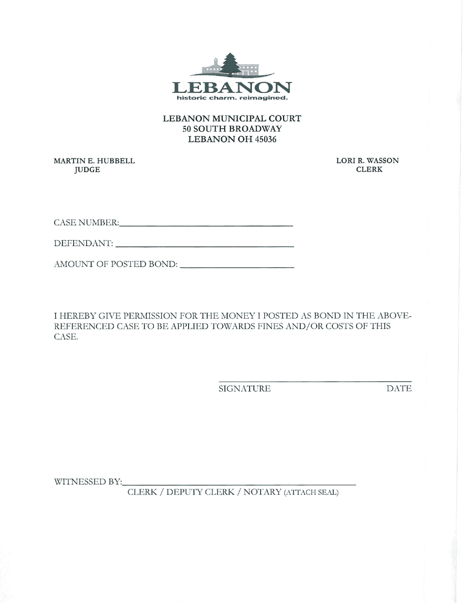 City of Lebanon, Ohio Bond Permission Fill Out, Sign Online and