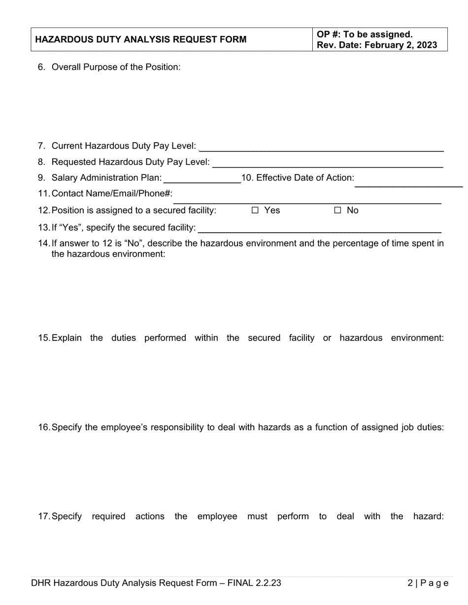 Hazardous Duty Pay Analysis Request Form - Delaware, Page 2