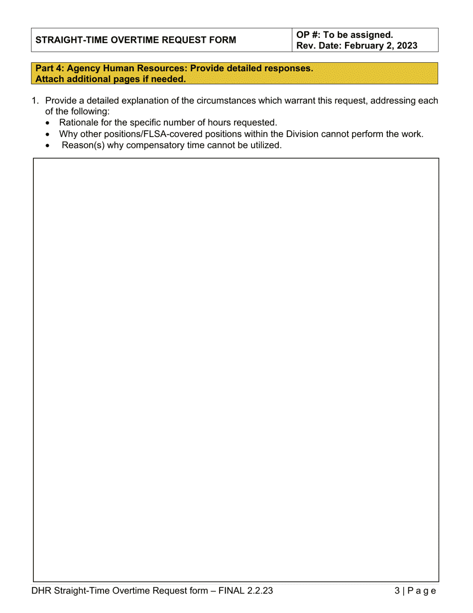 Straight-Time Overtime (Sto) for Flsa Exempt Employees Request Form - Delaware, Page 3