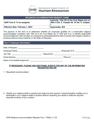 Document preview: Religious Accommodation Request Form - Delaware
