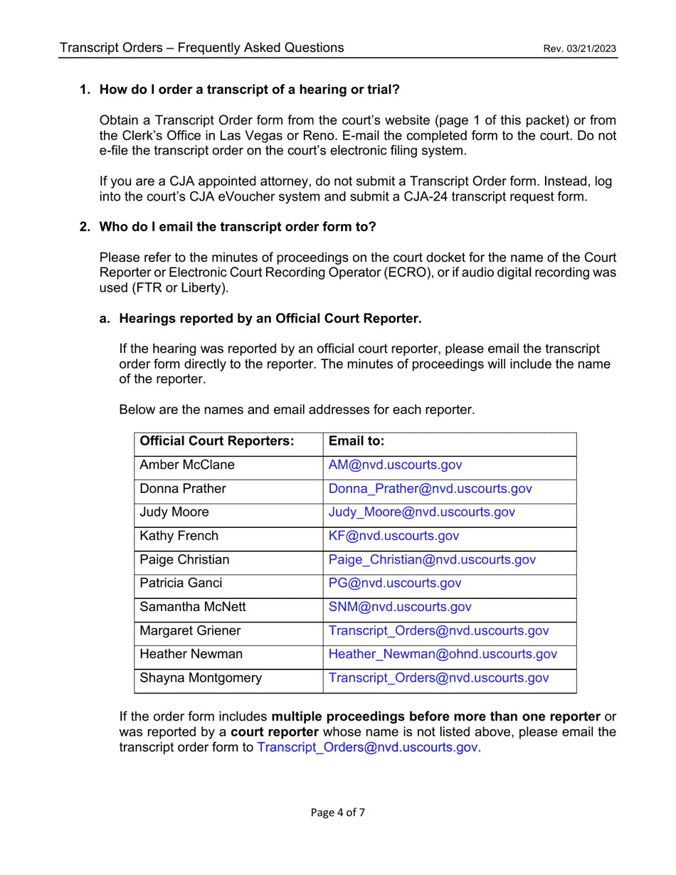 Form AO435 Transcript Order - Nevada, Page 4