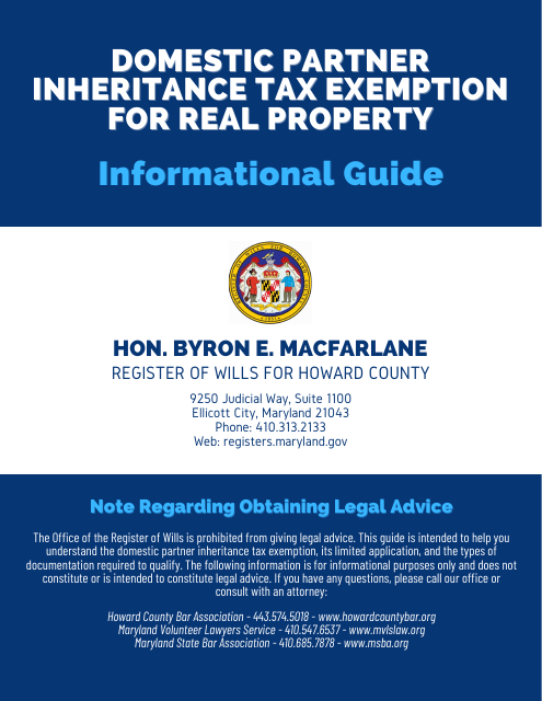 Domestic Partner Inheritance Tax Exemption for Real Property - Howard County, Maryland Download Pdf