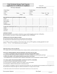 Document preview: Application for Certificate of Compliance - Utah Petroleum Storage Tank Program - Utah