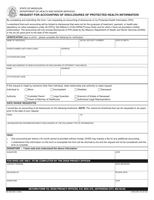 Form MO580-3403 Request for Accounting of Disclosures of Protected Health Information - Missouri