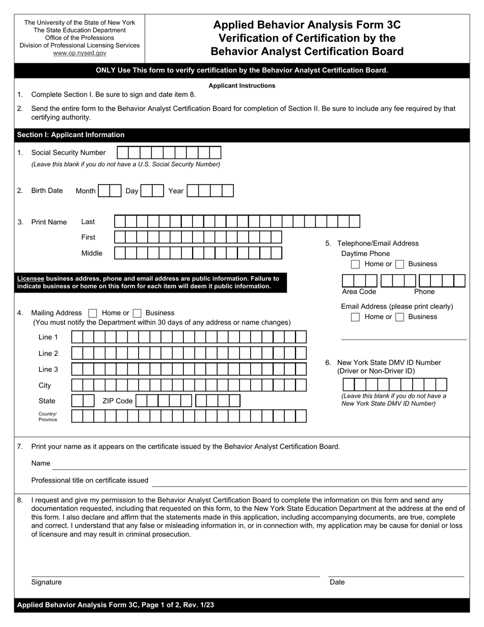 Applied Behavior Analysis Form 3c Fill Out Sign Online And Download Fillable Pdf New York 5915