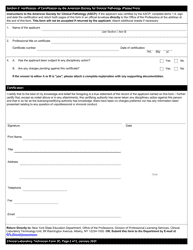 Clinical Laboratory Technician Form 3C Verification of Certification by the American Society for Clinical Pathology - New York, Page 2