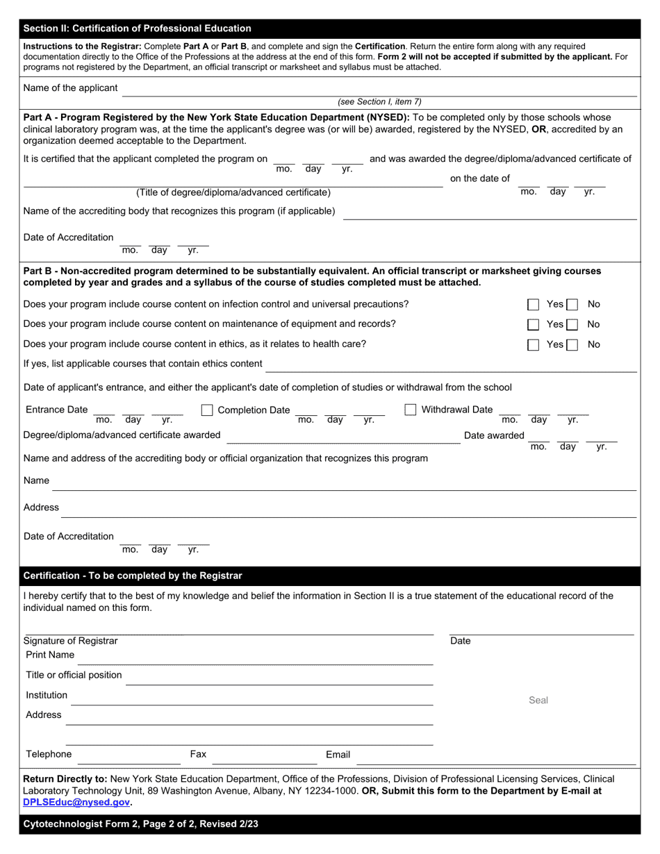 Cytotechnologist Form 2 Certification of Professional Education - New York, Page 4
