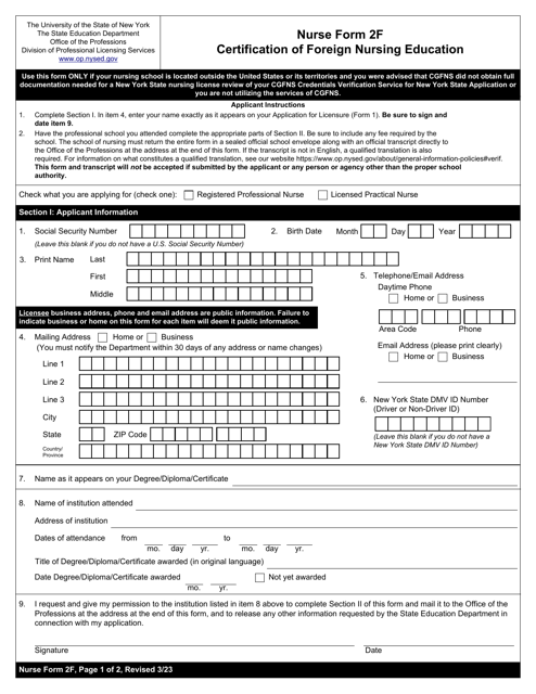Nurse Form 2F  Printable Pdf
