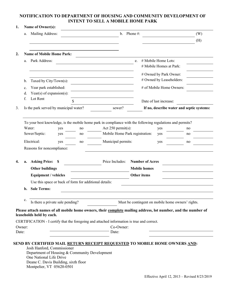 Notification of Intent to Sell a Mobile Home Park - Vermont, Page 3