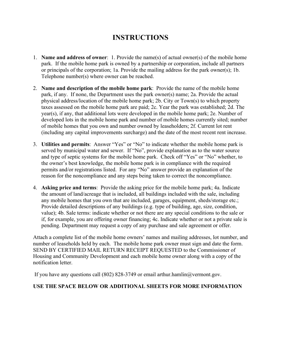 Notification of Intent to Sell a Mobile Home Park - Vermont, Page 4