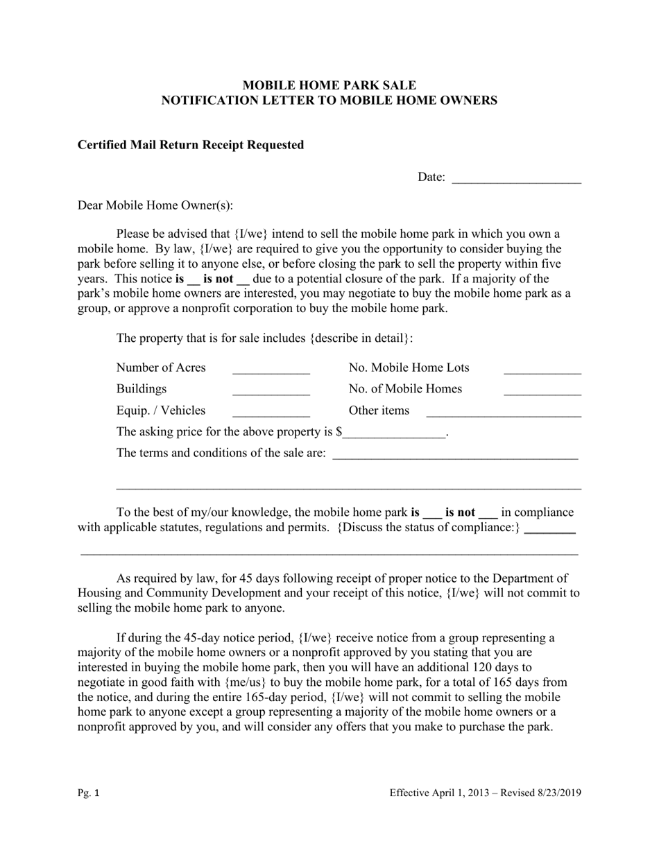 Notification of Intent to Sell a Mobile Home Park - Vermont, Page 5