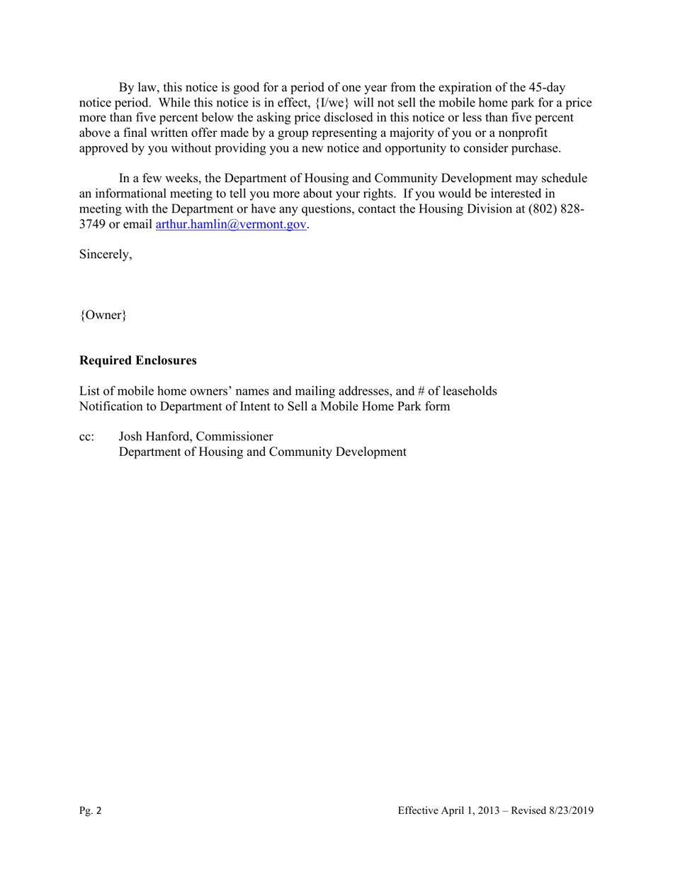 Notification of Intent to Sell a Mobile Home Park - Vermont, Page 6