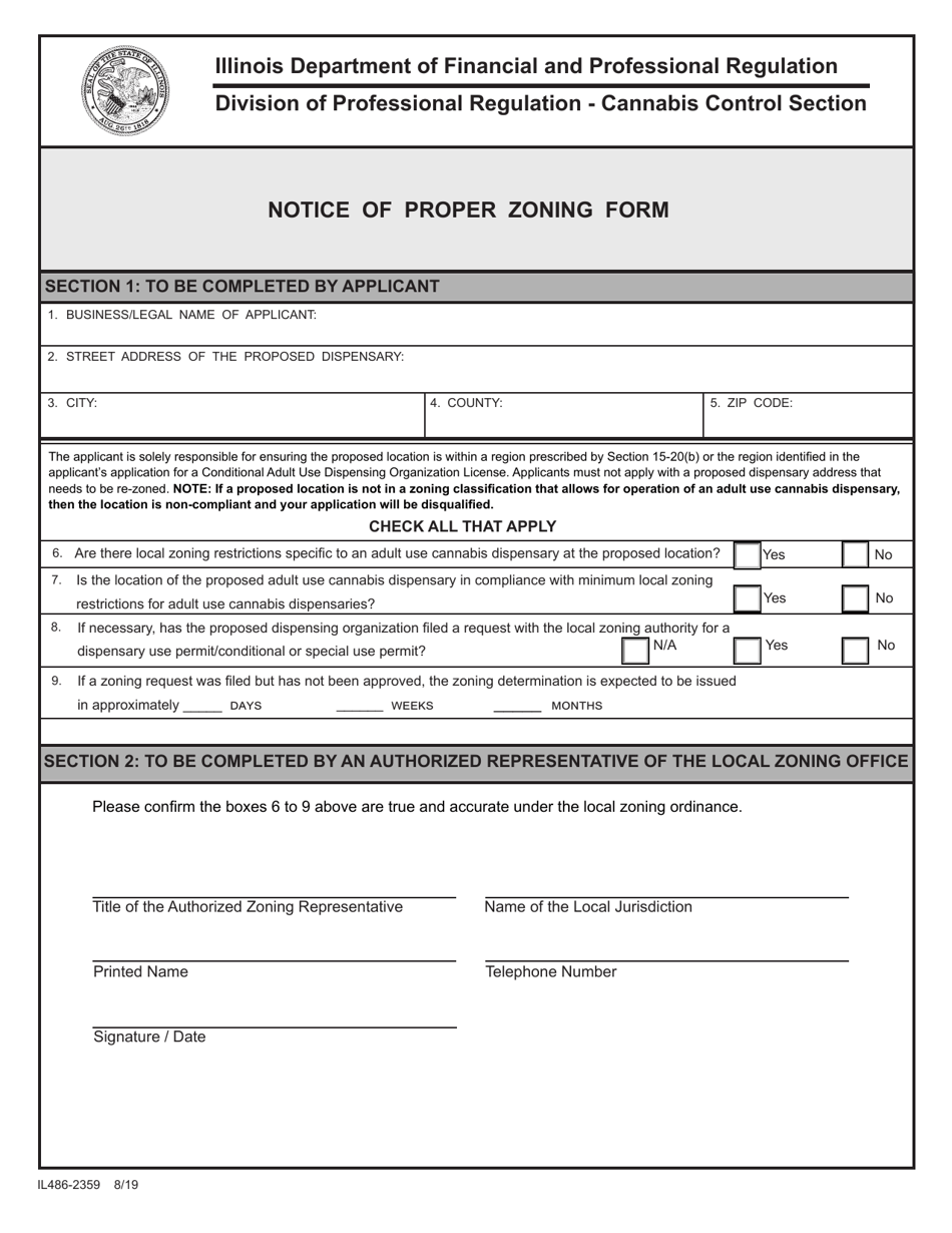 Form IL486-2359 Notice of Proper Zoning Form - Illinois, Page 1