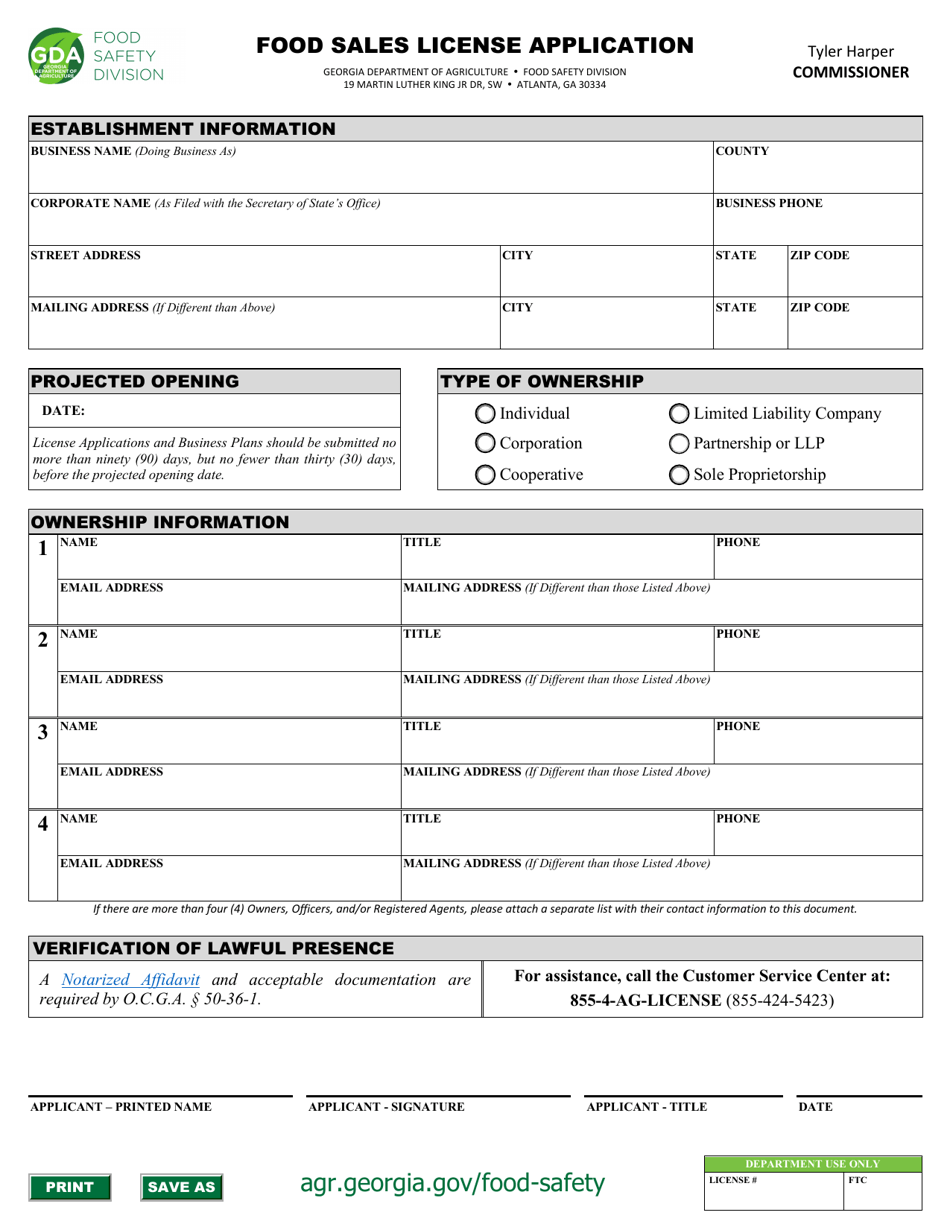 Georgia (United States) Food Sales License Application - Fill Out, Sign ...