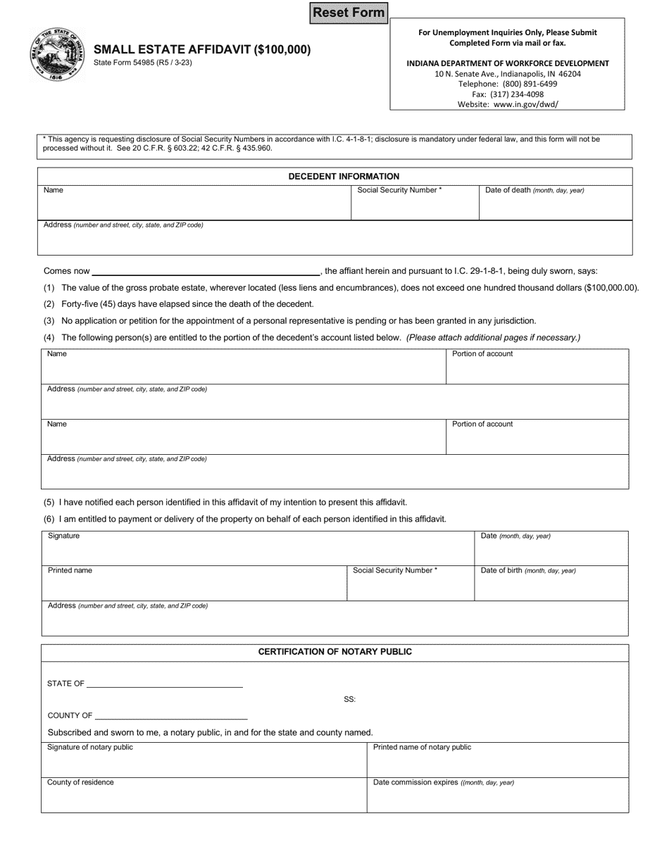 State form 54985 download fillable pdf or fill online small estate