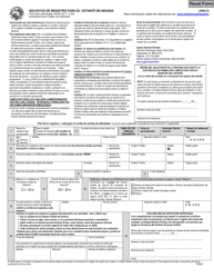 Document preview: Formulario VRG-7 (State Formulario 54509) Solicitud De Registro Para El Votante De Indiana - Indiana (Spanish)