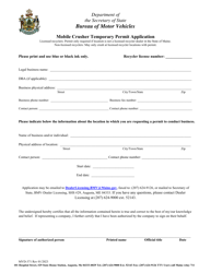 Document preview: Form MVD-371 Mobile Crusher Temporary Permit Application - Maine