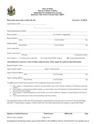 Document preview: Form MVD-352 Application for Manufacturer License - Maine