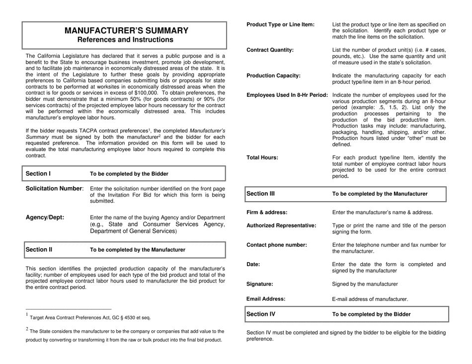Form DGS / PD525 Manufacturers Summary of Contract Activities and Labor Hours - California, Page 2