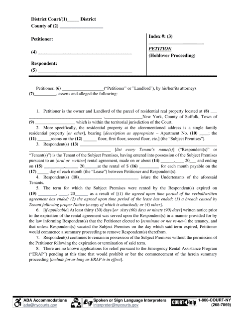 Petition (Holdover Proceeding) - Suffolk County, New York Download Pdf