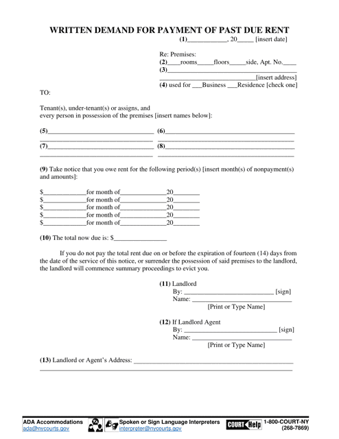 Written Demand for Payment of Past Due Rent - Suffolk County, New York Download Pdf