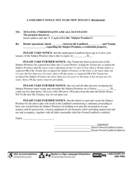 Document preview: Landlord's Notice Not to Re-new Tenancy (Residential) - Suffolk County, New York