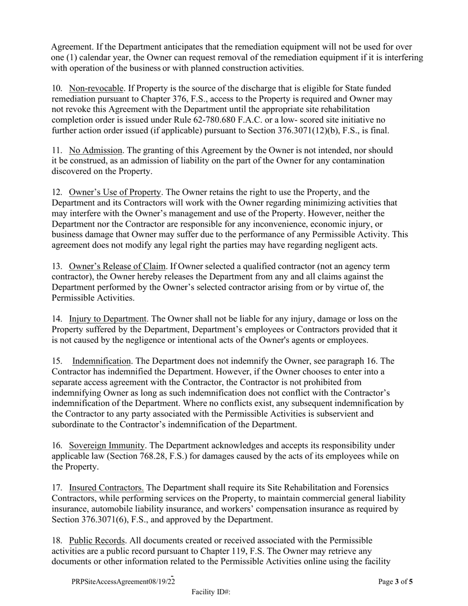 Site Access Agreement - Petroleum Restoration Program - Florida, Page 3