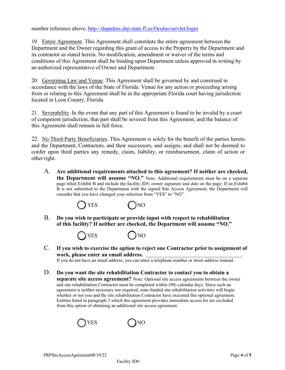 Site Access Agreement - Petroleum Restoration Program - Florida, Page 4