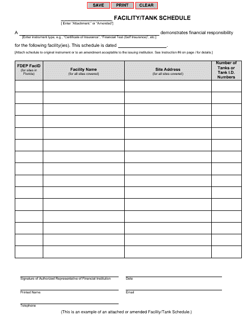 DEP Form 62-761.900(3) Facility/Tank Schedule - Florida