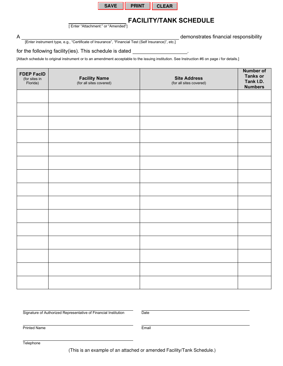 DEP Form 62-761.900(3) Facility / Tank Schedule - Florida, Page 1