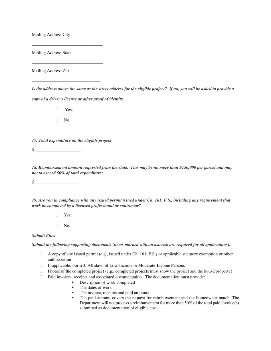 Form 1 (DEP-62ER23-2) Hurricane Restoration Reimbursement Grant Program Application - Florida, Page 6