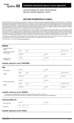 Document preview: Form FO-0659A Subsidized Educational Daycare Service Agreement - Quebec, Canada